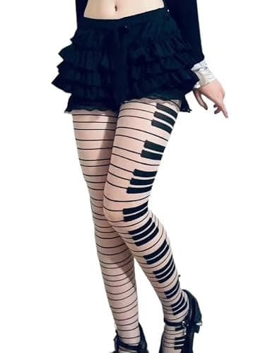 TYATVS Womens Whimsy Twee Piano Tights Funky Patterned Stockings Emo Goth Whimsy Clothes Y2k Aesthetic - Image 1