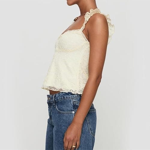 Women Y2k Lace Trim Tank Tops Teen Girl Fairycore Sleeveless Solid Going Out Streetwear Summer Crop Camisole thumbnail 2