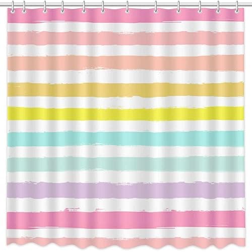 AIBIIN Rainbow Stripes Shower Curtain for Bathroom Decorations with 12 Plastic Hooks Color Horizontal Stripe Bathtub Decor Polyester Fabric Shower Curtains Set 72x72in thumbnail 3
