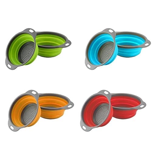Surwin 2 Pcs Collapsible Colanders, Big Small Combination Silicone Colander, Foldable Filter Drain Baskets, Kitchen Strainer for Draining Pasta Fruits Vegetable Colanders (Blue,Set of 2) thumbnail 7