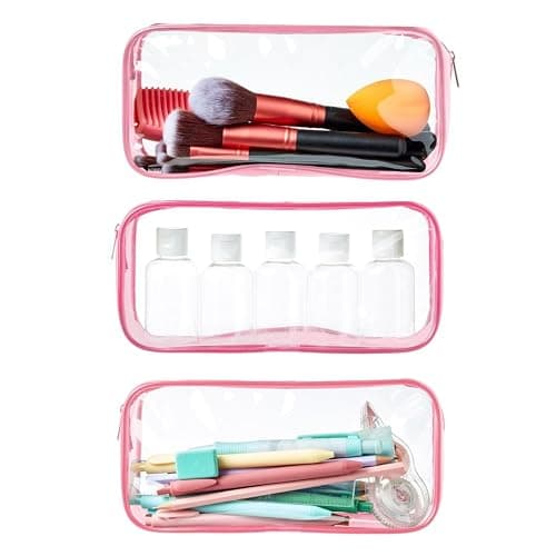 Soul Projekt Clear Pencil Case for Exams, Large Pink Transparent Exam Pencil Case for Students, Portable Clear Makeup Bag, PVC Pouch See Through Toiletry and Cosmetic Bag, Back to School Supplies thumbnail 4