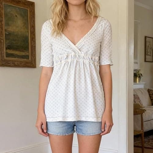 Lace Babydoll Coquette Top Women Teen Girls Y2k Fairy Grunge Short Sleeve Peplum Blouses 2000s Preppy Tank Top thumbnail 6