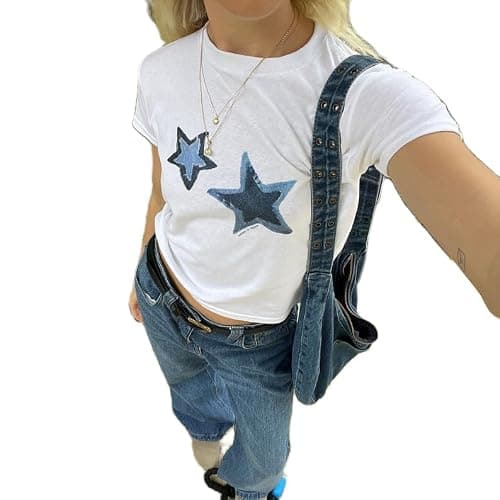 Y2k Cute Star Bow Graphic Print Baby Tees Shirt Women Short Sleeve Fruit Cherry Aesthetic Teens Girl Crop Tops thumbnail 2