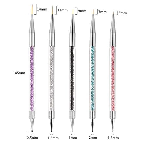 Nail Art Brushes Set, 5 Pcs Double End Nail Art Brushes Kit Professional Manicure Tools Kit with Painting Dotting Line Pen for Nail Art Design (Purple, White, Black, Blue, Pink) thumbnail 2