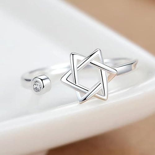 YILUOCD Star of David Zircon Ring for Women, Simple Magen David Wiccan Amulet, Hexagram Adjustable Rings Jewish Jewelry thumbnail 7