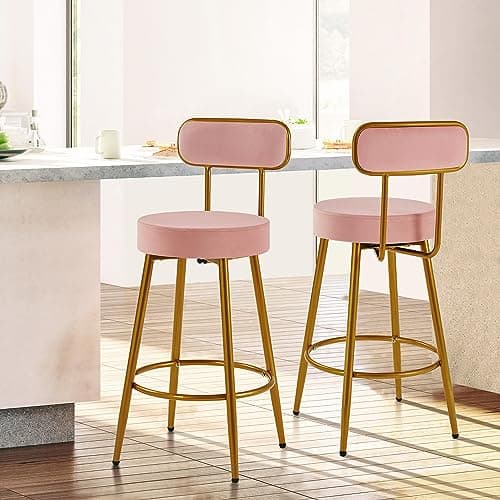 Yaheetech Velvet Barstools, 26'' Counter Height Velvet Stools for Kitchen Counter with Backrest and Footrest, Modern Gold Barstools, Pink, Set of 4 thumbnail 9