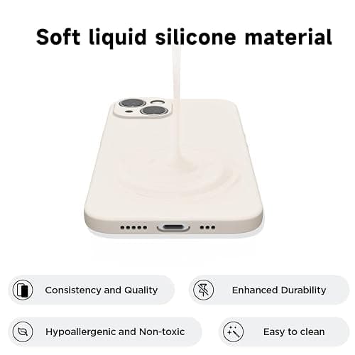 Svaove for iPhone 14 Plus Phone Case Liquid Silicone, Thin Ultra Slim Minimalist Phone Cover, Girly Cute Plain Bright Solid Color Matte Soft Rubber Jelly Gel Plastic TPU Bumper, Beige Cream thumbnail 3
