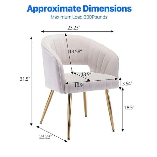 KCC Velvet Desk Chair Upholstered Tufted Chairs Dining Chairs 1 PC & Cream | Modern Accent Armchair Tufted Vanity Chairs with Gold Metal Legs Dining Chair for Dining Room Living Room Restaurant thumbnail 3
