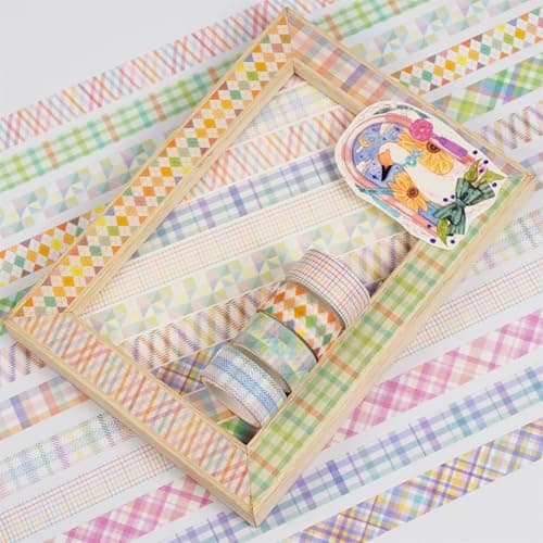 YUBX Basic Grid Washi Tape Set 12 Rolls Plaid Decorative Masking Tapes for Arts, DIY Crafts, Journals, Planners, Scrapbook, Wrapping (Colored) thumbnail 8