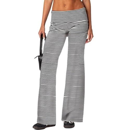 Women Low Waist Flare Leggings Fold Over Skinny Yoga Pants Wide Leg Stretchy Bootcut Bell Bottoms Lounge Sweatpants - Image 1