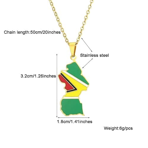 WISHNYMPH Vintage Guyana Map Pendant Necklace Stainless Steel Country Outline Charm Necklace Jewelry thumbnail 5