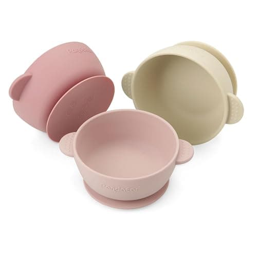 PandaEar 3 Pack Baby Bowls with Suction| Stay Put Silicone Food Bowl for Babies Kids Toddlers Infants| Food Grade Soft Safe BPA-Free Silicone (Pink) - Image 1