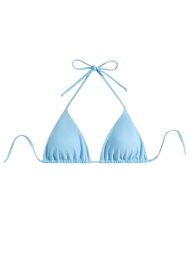 WDIRARA Women's Solid Triangle Bikini Top Sexy Halter String Micro Bathing Suits Tops - Image 1