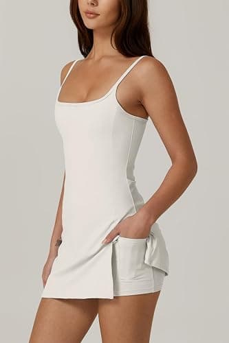 QINSEN Womens Spaghetti Strap Tennis Dress with Shorts Workout Side Slit Active Golf Dresses thumbnail 4