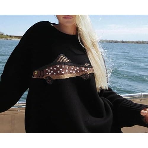 HOHOPEACH Y2k Fish Graphic Crochet Chunky Sweater Women Vintage Cottagecore Oversized Streetwear thumbnail 7