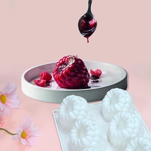 mostsom Silikon-Dessertform, 6 Mulden, Himbeer-Muster, Schokoladen-Mousse-Kuchenform, flexible Backform für Süßigkeiten, Gelee, Eiswürfel (B_ Himbeere) thumbnail 9