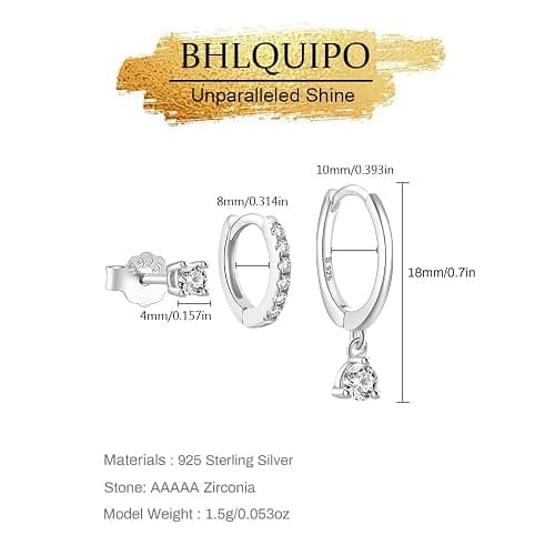 BHLQUIPO Gold Earrings for Women Trendy Set of 3 Pair Dainty Gold Dangle Small Hoop Stud Earrings for Women 14K Gold Plated Huggie Hoop Earrings for Women Cartilage Second Hole Earrings Stack for Women thumbnail 5