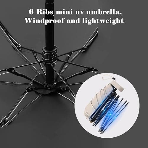 ESUFEIR Mini Travel Sun Umbrella for Purse With Case,Small Compact UV Umbrella Protection Sun,Lightweight Portable Parasol Windproof for Women Men Kids (Black) thumbnail 9