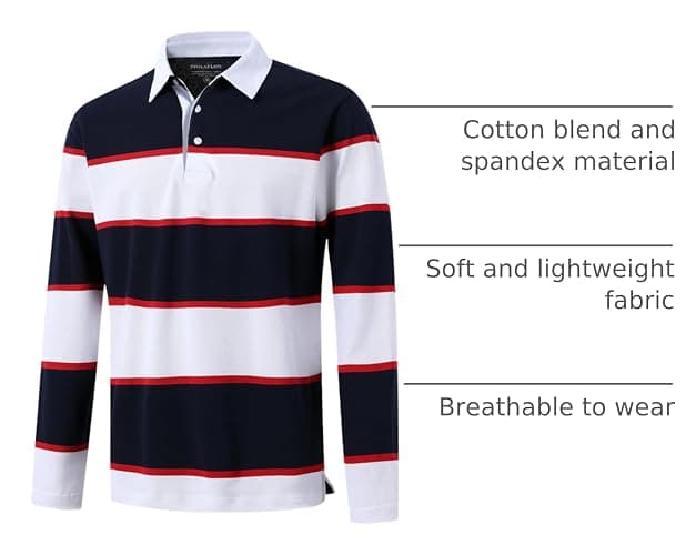 Men's Polo Shirts Long Sleeve Striped Dry Fit Casual Collared Pique Golf Polo Shirts for Mens thumbnail 4