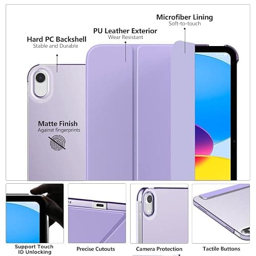 MoKo for iPad (A16) 11th Generation Case 11 Inch 2025, iPad 10th Generation Case 10.9 Inch 2022, Slim Stand Hard PC Translucent Back Shell Smart Cover, Support Touch ID, Auto Wake/Sleep,Lilac Purple thumbnail 3