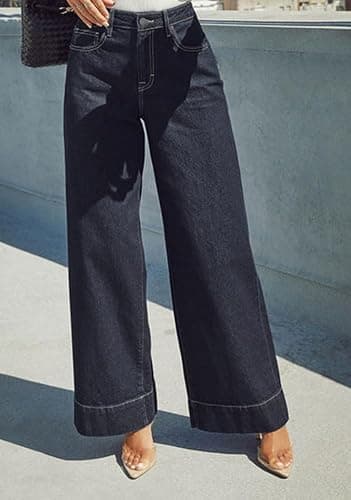 Women's High Waisted Wide Leg Jeans - Stretchy Straight Leg Denim Pants, 2025 Trendy Casual Comfort Fit thumbnail 5