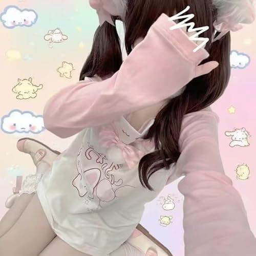 Y2K Cutecore Kawaii Teen Shirt Women Off Shoulder Sweet Oversize Japan Cartoon Print Cute Tshirt Top Clothes thumbnail 6