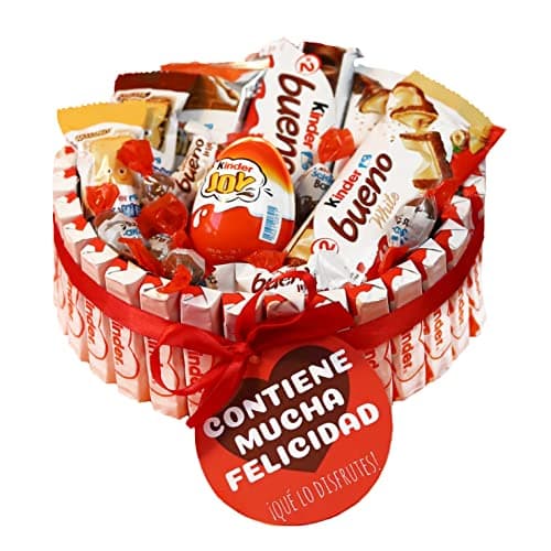 Onza. Cesta de Chocolates Tarta de chocolatinas que contiene Kinder Bueno, Chocobons, Kinder Joy, Happy Hippo. Regalo original para Cumpleaños. (Kinder) - Kinder