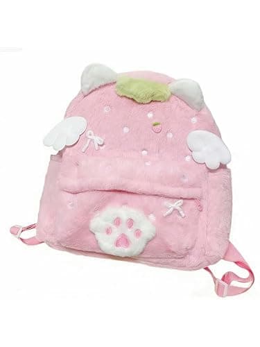 OATSBAS Women's Y2K Kawaii pink Plush Backpack Bunny and Cat Ear Bow Paw Print Wings Cute Fluffy Daypack (Cat,One size) - Image 1