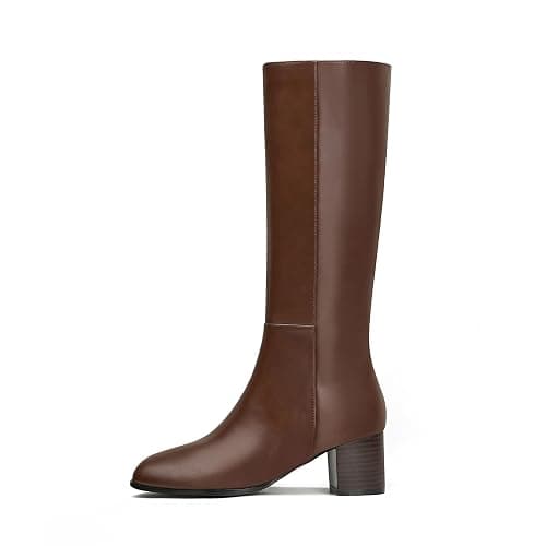 Goderci Knee High Boots Round Toe Chunky Block Boots with Side Zip Elastic Faux Leather Boots for Women thumbnail 2