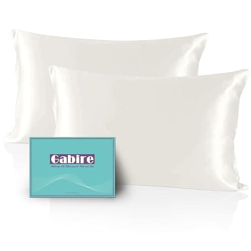 Gabire Mulberry Silk Pillow Cases Set of 2, Both Sides Real Silk Pillowcase for Hair and Skin Prevent Acne Pillowcase Organic Silk Pillow Cases 2 Pack with Hidden Zipper, Ivory, Standard (20"×26") - Image 1