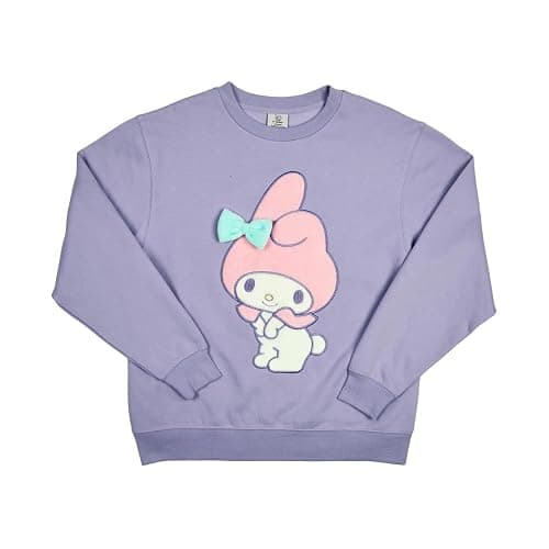 Bioworld My Melody Big Face Plush Character Women's Purple Crew Neck Long Sleeve Oversized Fleece Sweatshirt thumbnail 6