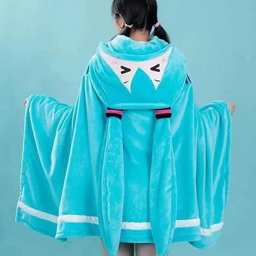 Anime Hatsune Miku Hooded Blanket Soft Vocaloid Cosplay Kawaii Shawl 63" x 39" thumbnail 3