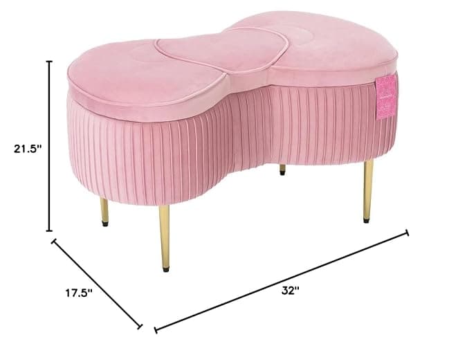Impressions Vanity Hello Kitty Bow Velvet Storage Bench for Bedroom and Living Room, Luxurious Design Foam Padded Upholstered Ottoman Bench Seat Organizer with Gold Metal Legs (Pink) thumbnail 2