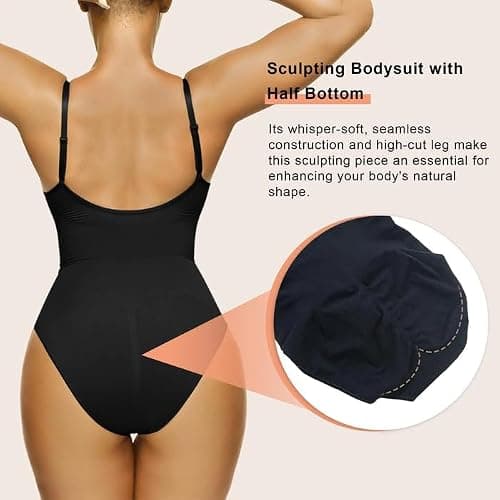 SHAPERX Women's Shapewear Tummy Control Body Shaper Seamless Snatched Waist Bodysuits Thong Tank Top - XX-Small-X-Small - Black Brief thumbnail 2