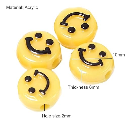 Smile Face Beads, 10mm Happy Face, Acrylic, Cute Spacer Beads, Necklace and Bracelet Making, Jewelry Supplies, 100pcs (Yellow) thumbnail 4