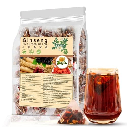 Ginseng Five Treasure Tea - Kidney Tea Wubao Tea Ginseng Red Date Natural Chinese Herbal Tea for Men Women 8.81oz (250g/10g x25pc), te de riñon Saludable Organica (1 Bag(25PC)) - Image 1