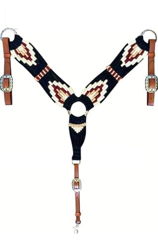 Western Mohair Horse Breast Collar Premium Wool and Leather Handmade Comfortable Equestrian Tack Breast Collar for Horse Free Size (Black) - Image 1