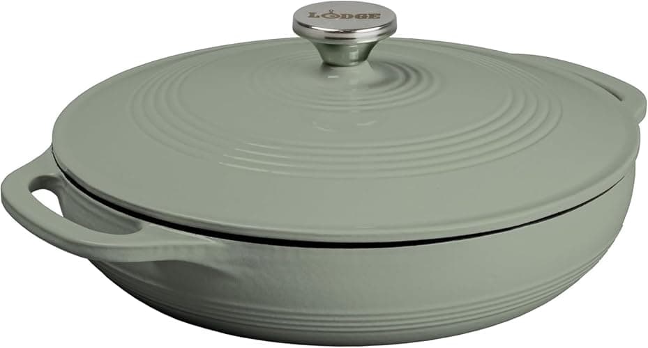 Lodge 3.6 Quart Oval Enameled Cast Iron Braiser Pan Casserole With Lid β Dual Handles β Stovetop, and Oven Safe up to 500Β° F - Use to Marinate, Cook, Bake, Refrigerate and Serve β Desert Sage - Image 1
