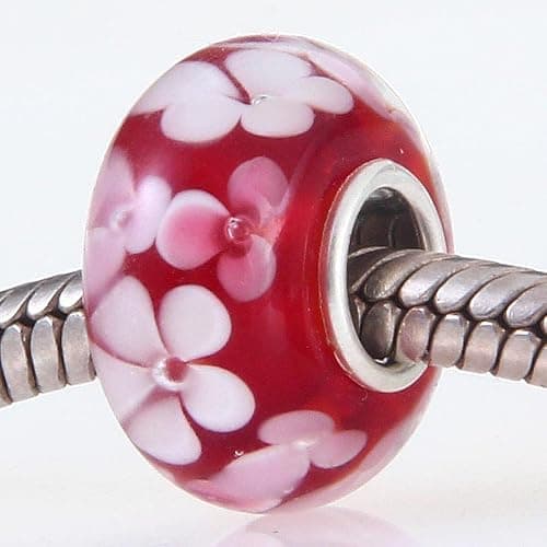 Murano Glass Charms Authentic 925 Sterling Silver Charms Core Red Flower Pink Love Heart White Yellow Glass Beads fit Pandora Style Bracelet for Women Wife Anniversary DIY Gift thumbnail 4