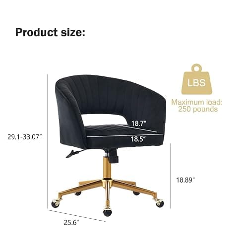 Nrizc Velvet Office Desk Chair, Upholstered Home Office Desk Chairs with Adjustable Swivel Wheels, Ergonomic Office Chair for Living Room, Bedroom, Office, Vanity Study (Black) thumbnail 3
