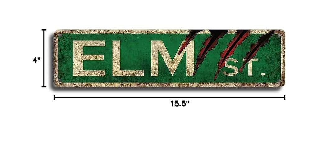 Vintage Metal Tin Horror Movie Decor - Elm Street Sign, 4x16 inch - Bathroom & Bedroom Decor for Men's Man Cave thumbnail 3