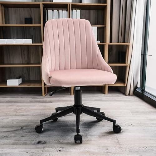 Vinsetto Mid-Back Office Chair, Velvet Fabric Swivel Scallop Shape Computer Desk Chair for Home Office or Bedroom, Pink - Pink thumbnail 6