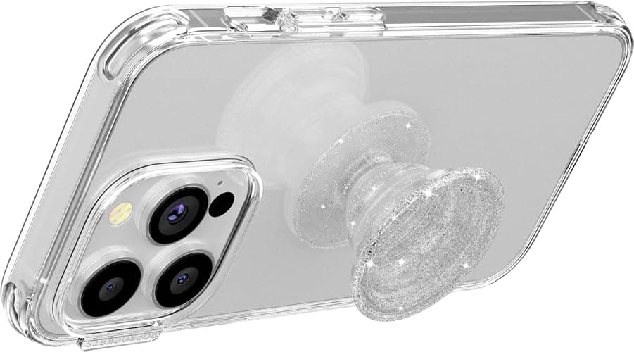 PopSockets Translucent Phone Grip with Expanding Kickstand, PopSockets for Phone, Adhesive Grip, Translucent PopGrip - Clear Glitter Silver thumbnail 5