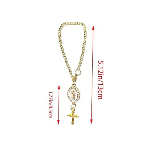 spansee Steering Wheel Rosary Charm Accessory, Catholic Rosary Hanging Pendant, Cross for Car, Steering Wheel Accessory with Virgin Mary Charm and Crucifix, Christian Gifts (Gold) thumbnail 6