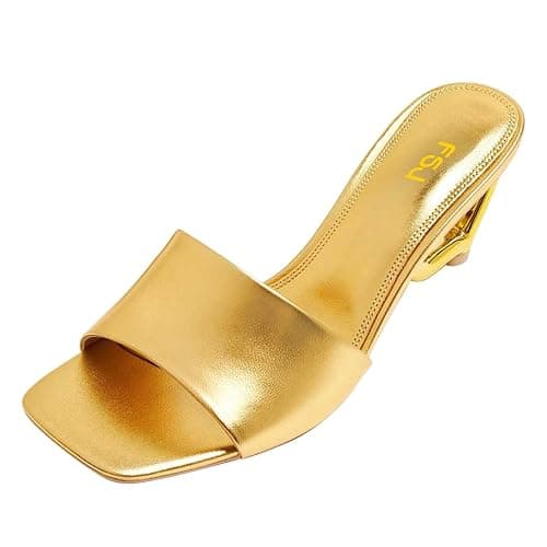 FSJ Women Square Open Toe Heeled Sandals Slip On Novelty Heart-Shaped Heel Mules Backless Fashion Wedding Dress Slides Size 4-16 US thumbnail 3