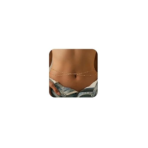 CHESKY Waist Beads for Women, Dainty 14k Gold Plated Waist Chain Beach Accessories Cute Belly Chain Body Chain Gold Chain Belts for Women Summer Beach Jewelry for Womens Gifts Rave Outfits for Womens - Image 1