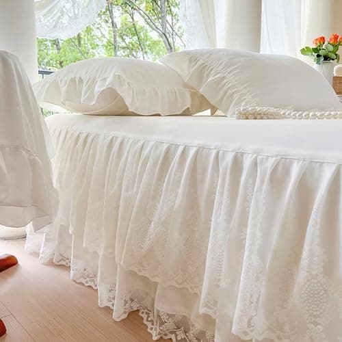 Lace Bed Skirt & Bedsheet Queen Size - 17 in. Drop, Easy Fit Ruffled Bedskirt Wrap Around Bedcover, Anti Wrinkle & Fade thumbnail 6