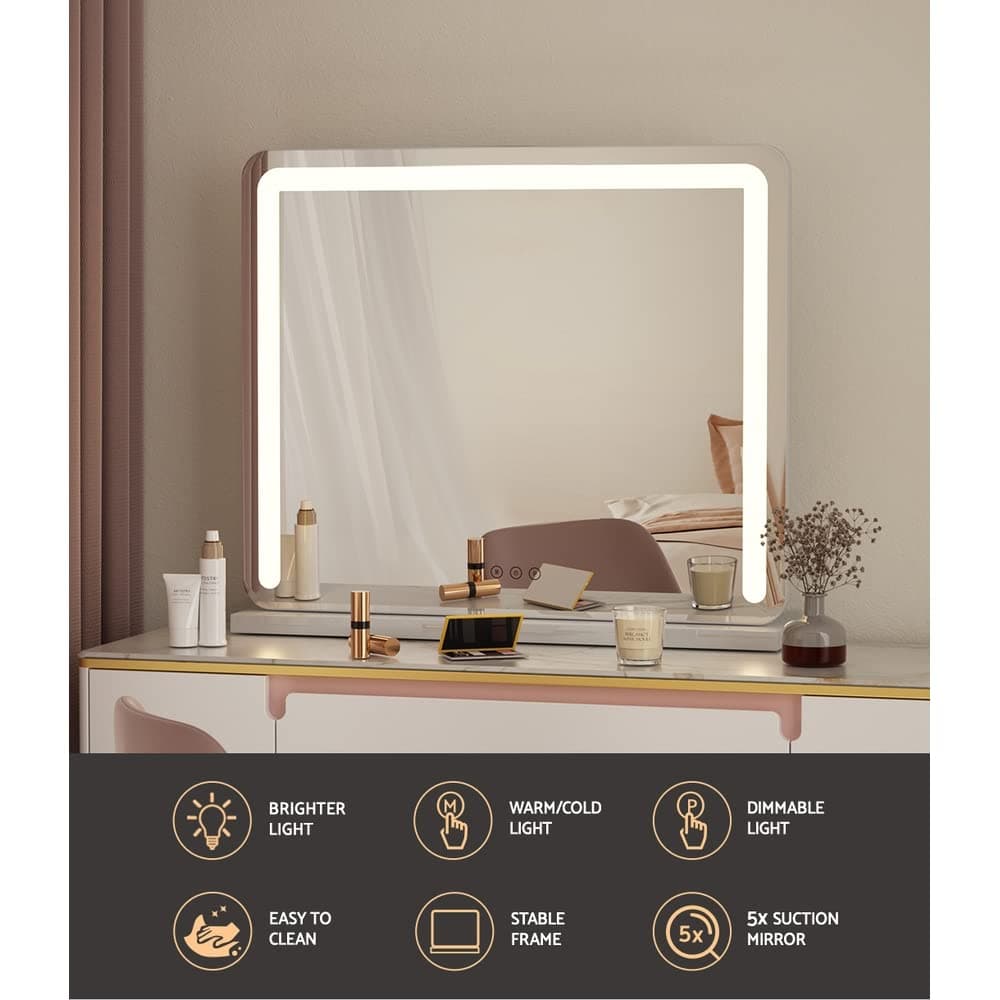 Embellir Large Makeup Mirror, Vanity Mirrors Beauty Cosmetic Dressing Bathroom Decor, LED Strip with 10X Magnification Frameless Tabletop Lights Rectangle Dimable thumbnail 2