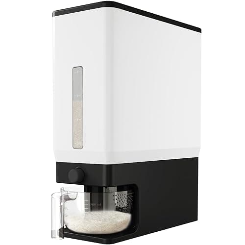 Lifewit Rice Dispenser 25 Lbs, Airtight Storage with Measuring Cup, Black | BPA-Free 11.3kg Capacity Storage Container for Beans, Corn & Other Small Grains, One-Press Dispensing Bin for Kitchen Pantry - Image 1