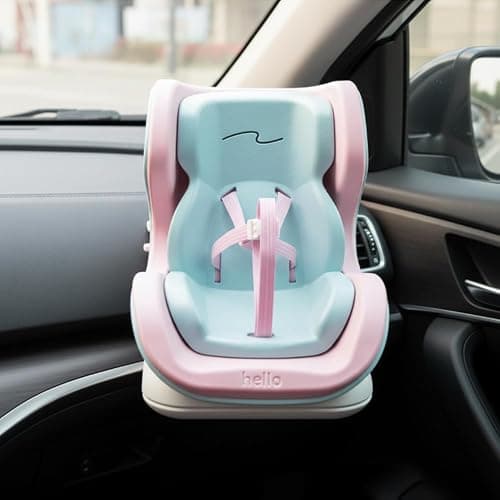 Mini Car Seat for Lubububu & 17cm Plush Dolls, Cute Air Vent Clip Car Ornament & Desktop Display Stand, Kawaii Miniature Doll Furniture Accessories for Vehicle Dashboard (Pink and Blue) - Image 1